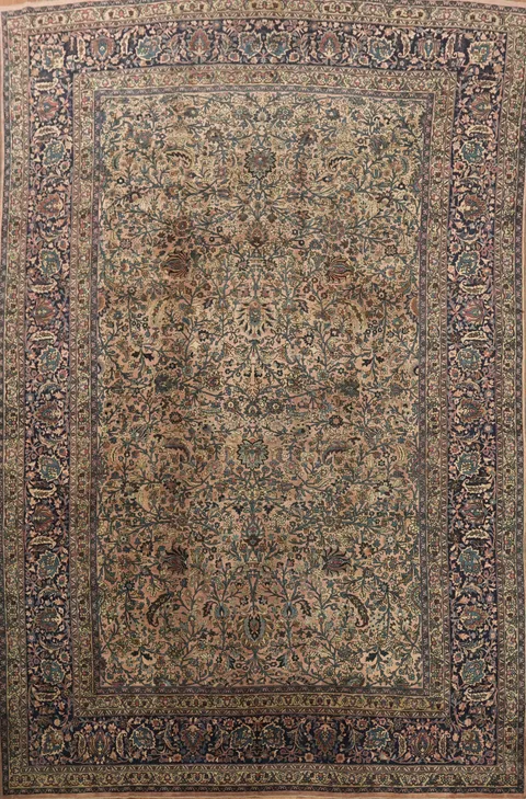 Pre-1900 Antique Vegetable Dye Wool Mashad Persian Rug 13x20