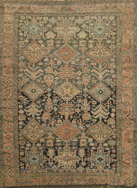 Pre-1900 Antique Heriz Serapi Persian Wool Area Rug 9x12