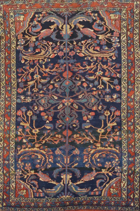 Antique Navy Blue and Pink Lilian Persian Wool Floral Rug 5x7