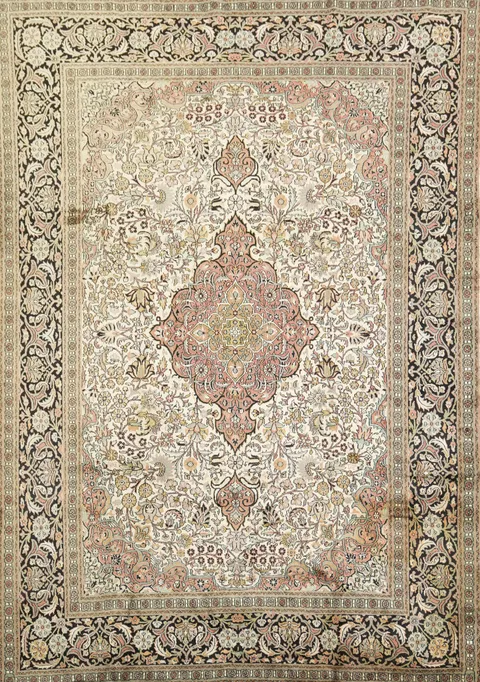 Vintage Silk Floral Kashmir Oriental Area Rug 7x10