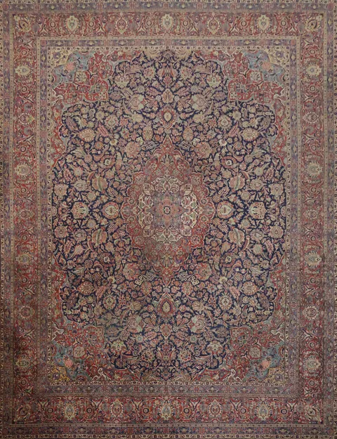 Antique Vegetables Dye Wool Kashan Dabir Persian Large Rug 11x14