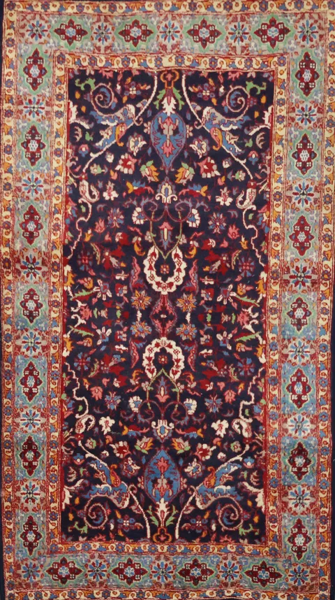 Blue Kashan Persian Wool Area Rug 3x6