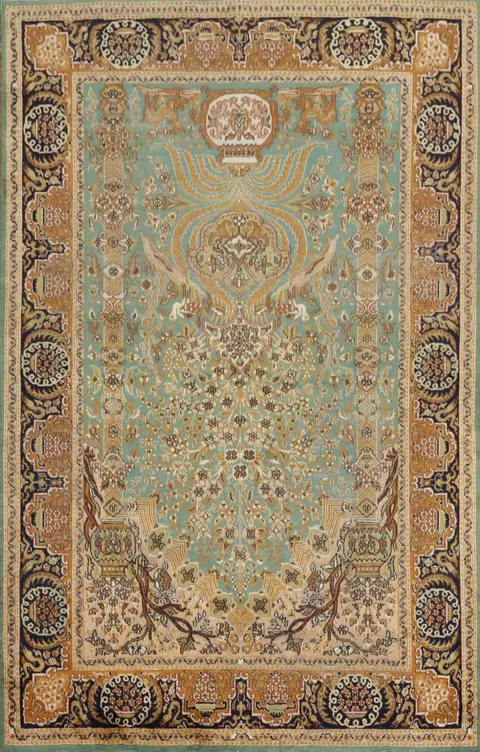 Vintage Silk Floral Kashmir Oriental Rug 4x6