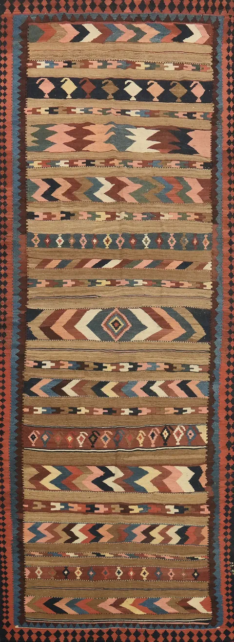Palace Size Vintage Wool Geometric Kilim Persian Runner Rug 6x18