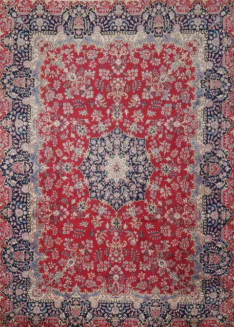 Floral Wool Kerman Persian Large Rug 10x14