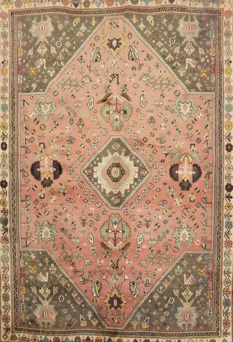 Vintage Tribal Wool Kashkoli Persian Area Rug 6x8