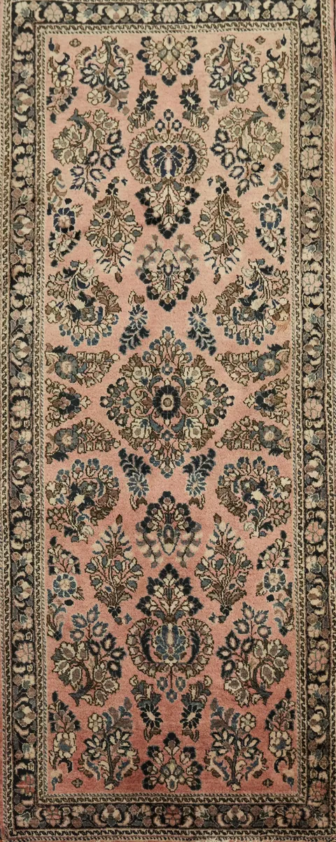 Floral Wool Sarouk Persian Runner Rug 3x7