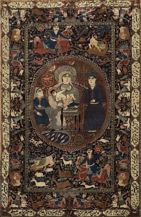 MASTERPIECE Pre-1900 Antique Kashan Mohtasham Persian Rug 4x7