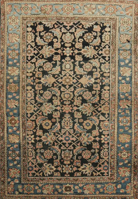 Collectible Geometric Wool Malayer Persian Navy Blue Rug 5'x7'