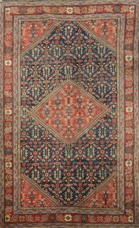Blue Old Geometric Wool Mahal Persian Rug 4x7