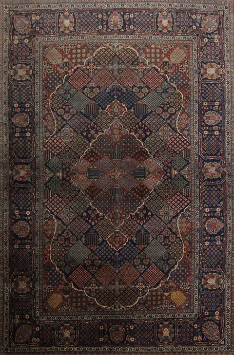 Antique Geometric Wool Kashan Dabir Persian Rug 5x7