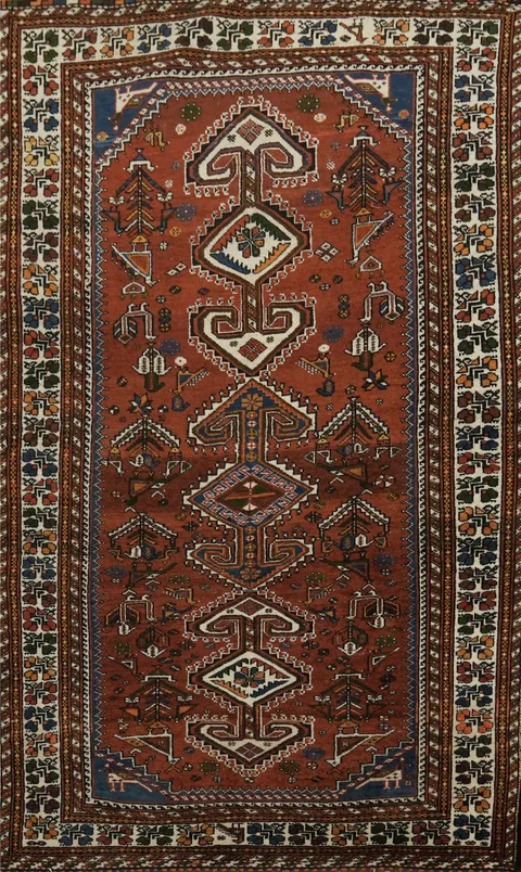 Tribal Geometric Wool Shiraz Persian Rug 4x7
