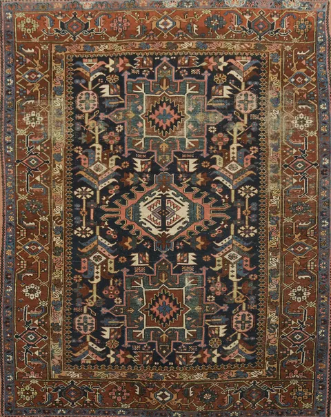 Antique Wool Geometric Gharajeh Persian Rug 5x6