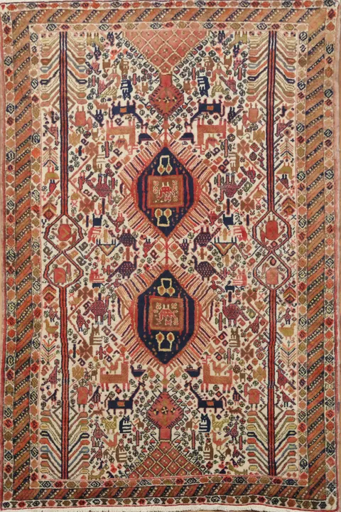 Tribal Animal Pictorial Wool Turkoman Persian Rug 4x6