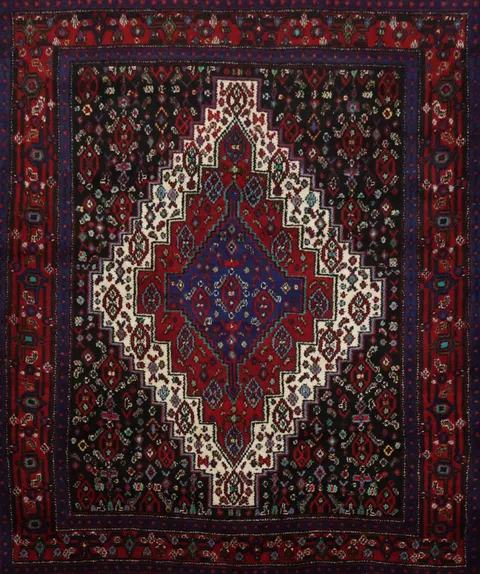 Wool Geometric Senneh Persian Rug 4x5
