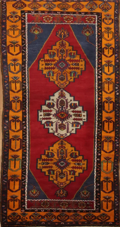 Vintage Wool Anatolian Turkish Rug 4x8