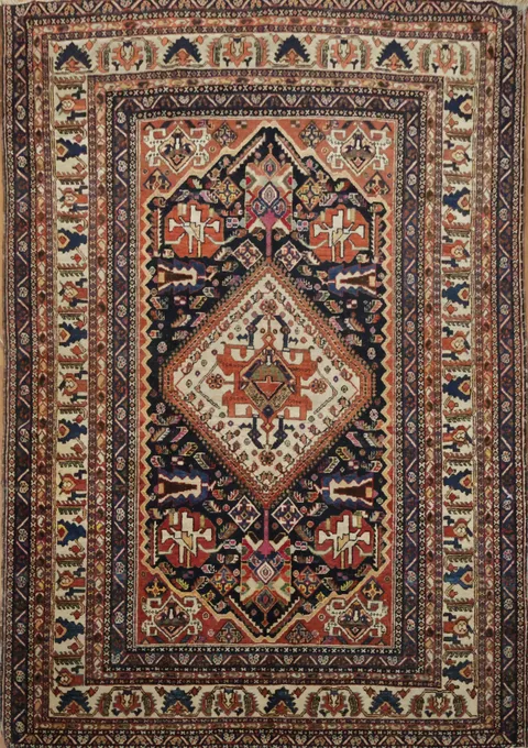 Antique Bakhtiari Tribal Geometric Wool Persian Rug 5x7