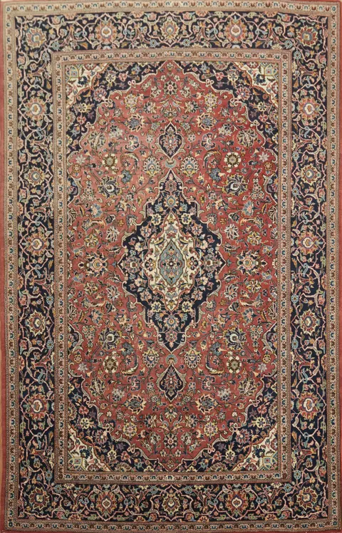 Vintage Wool Floral Kashan Persian Rug 5x7