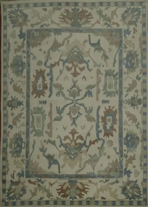 Vintage-Inspired Rug with Subtle Patterns in Soft Blue and Beige 10x14 ft