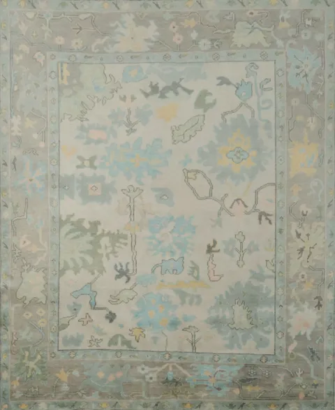 Elegant Pastel Muted Peach Oushak Wool Area Rug 8' x 10'