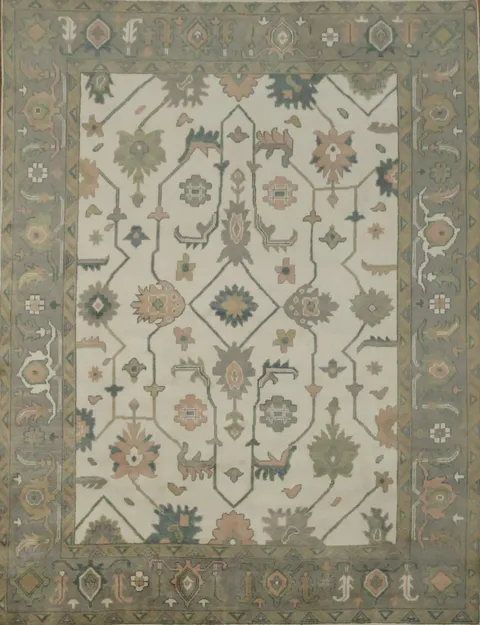 9' x 12' Oushak Living Room Area Rug in Soft Earthy Tones for Living Room
