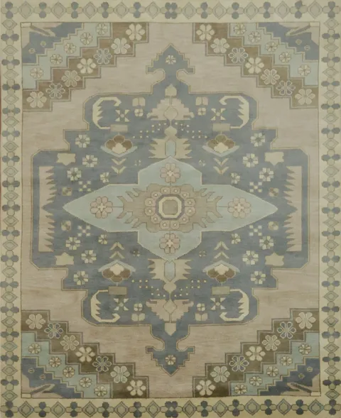 Traditional Oushak Hand-Knotted Wool Area Rug | 8x10 Geometric Design