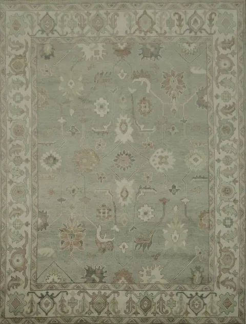 Traditional Green Oushak Wool Living Room Rug 9' x 12'
