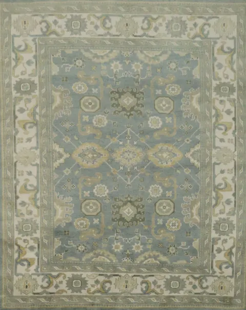 Elegant Stone Blue All-Over Oushak Oriental Living Room Rug 8'x 10'