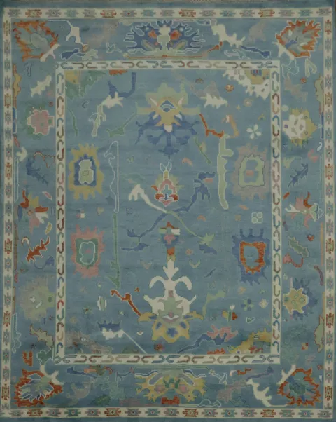 Traditional Oushak Blue Hand-Made Wool Rug 8x10