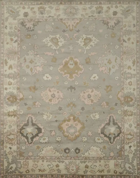 Traditional Oushak Grey and Pink Area Rug 9x12