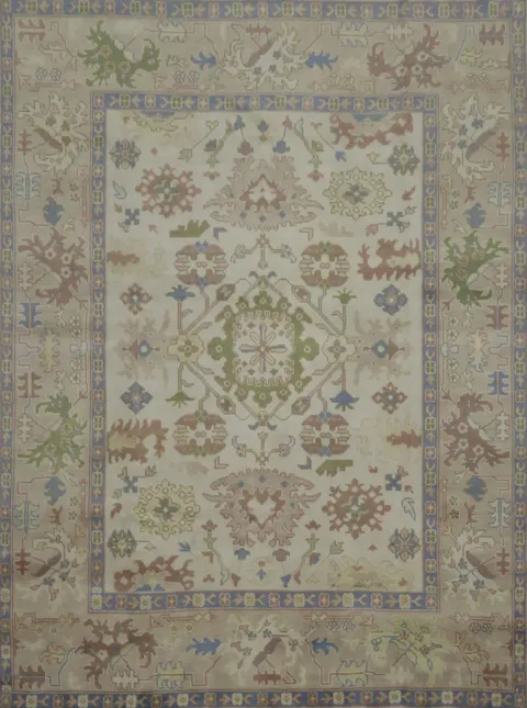 All-Over Ivory Vintage Style Oushak Hand Made Area Rug 9x12