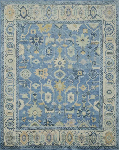 Premium 8x10 Blue Oushak Rug - Hand-Made Wool Traditional Area Rug