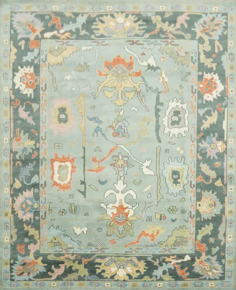 Exquisite Oushak Wool Rug in soft pastels and bold ornamental designs 8x10 ft