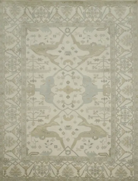 Traditional Geometric Beige Oushak Hand Made Area Rug 9x12