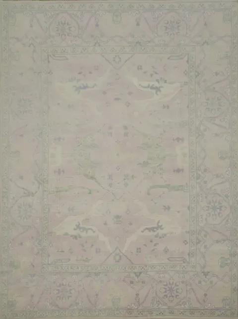 Soft Pink Hand-Knotted Wool Oushak Living Room Rug 9' x 12'