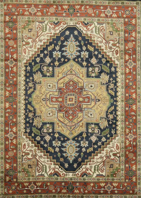 Navy Blue Traditional Heriz Serapi Hand-knotted Large Rug 10x14
