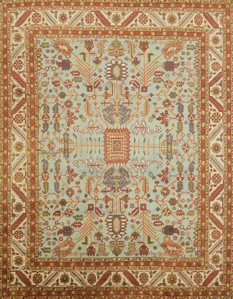 Large Blue 12' x 15' Ziegler Wool Rug - Hand-Knotted Indian Wool