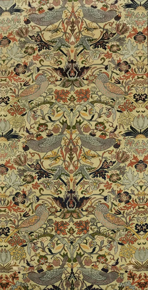 Large 10' x 12' Ziegler Green Rug - Floral & Bird Pattern - Hand-Knotted Indian Wool