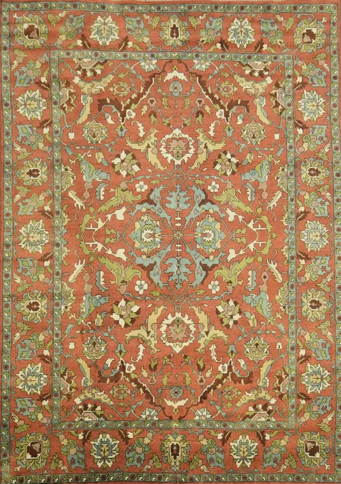Ziegler Oriental Large Rug 10x14 - Traditional Hand-Knotted Wool Rust and Blue