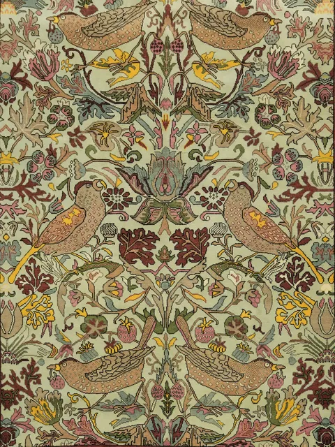birds and delicate Green Ziegler Hand-Knotted Wool Rug 9x12 ft