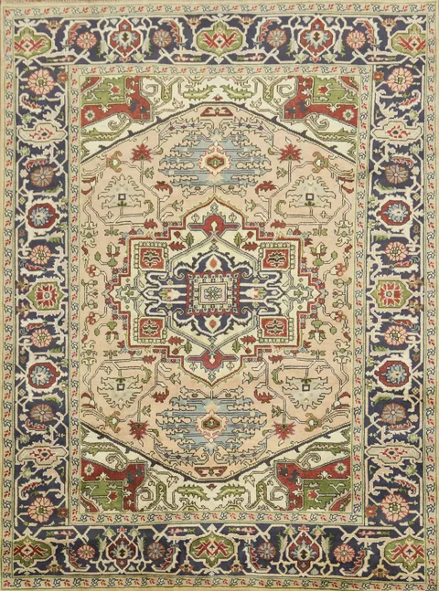 Peach and Navy Blue Heriz Serapi Oriental Area Rug 9x12
