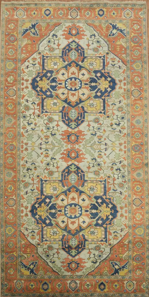 Large 10x20 Heriz Serapi Rug - Authentic Hand-Knotted Wool Mint Blue
