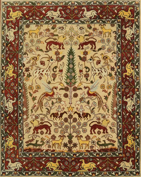 8'x10' Hunting Animal Pictorial Ziegler Oriental Rug | Hand-Knotted Wool