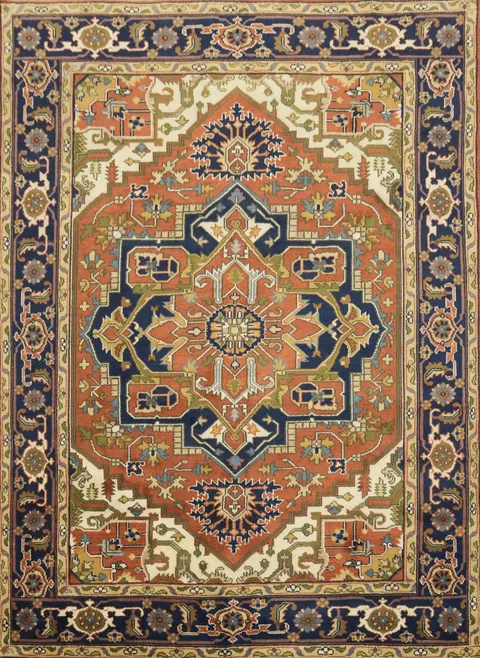Rust and Navy Traditional Heriz Serapi Oriental Area Rug 9x12