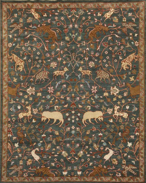 8'x10' Hunting Animal Pictorial Ziegler Oriental Rug | Hand-Knotted Wool