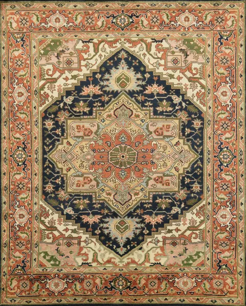 Navy Blue Heriz Serapi Persian-Style Rug - 8x10 Hand-Knotted Wool