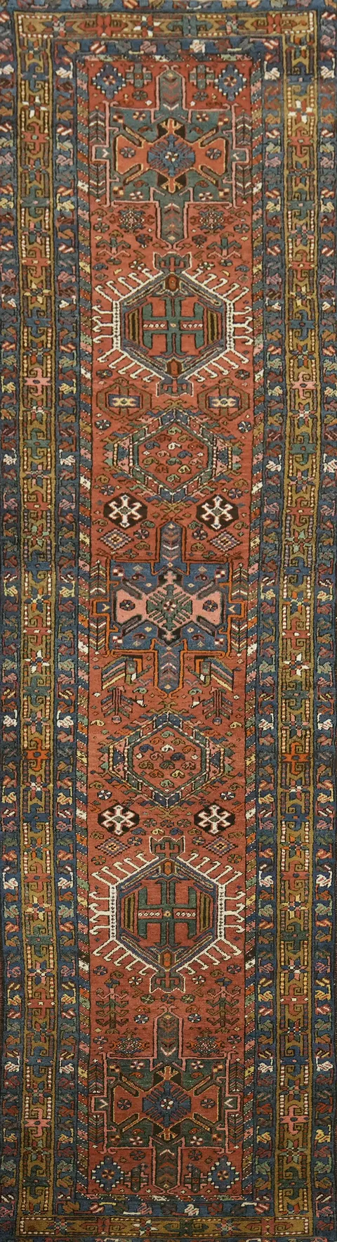 Antique Heriz Serapi Persian Runner Wool Rug 3x13