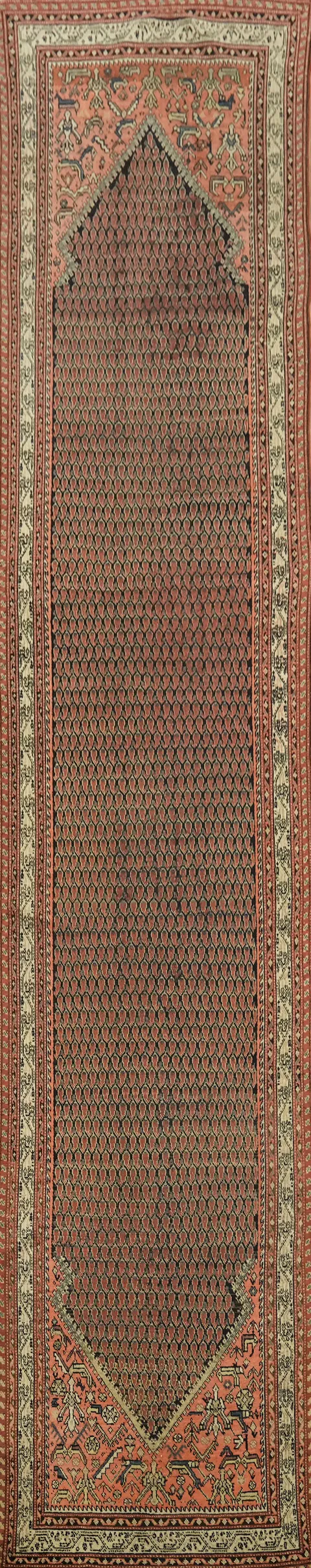 Pre-1900 Antique Malayer Persian Runner Wool Rug 3x16