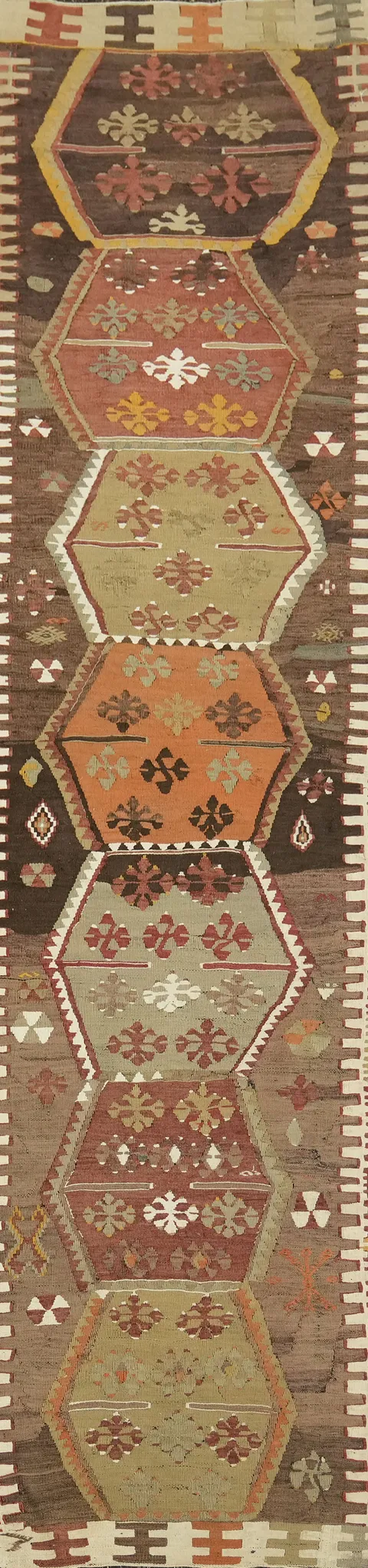 Kilim Turkish Runner Geometric Wool Rug 3x12