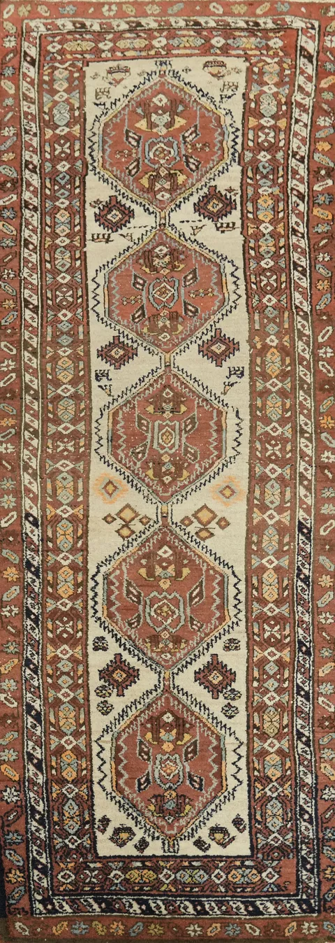 Geometric Wool Ardebil Persian Runner Rug 3x9